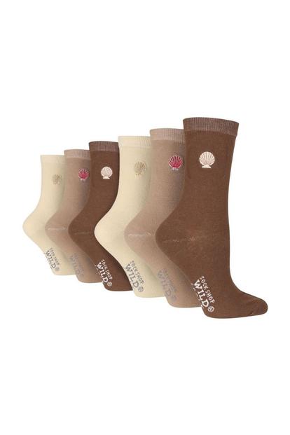 Blue 6 Pack Embroidered Crew Socks