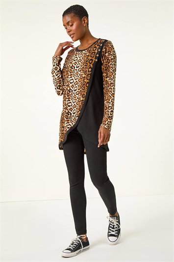 Cream Animal Print Button Detail Top
