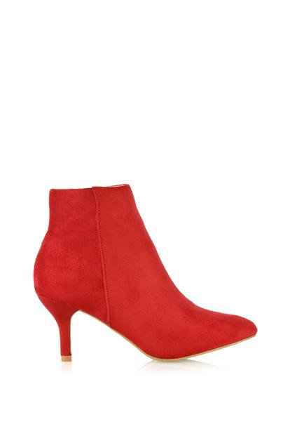 Red 'Anastsia' Low Mid Kitten High Heel Stiletto Zip-Up Ankle Boots
