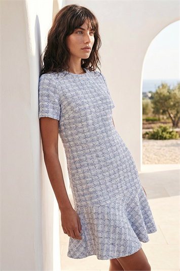 Purple Textured Stretch Frill Hem Dress