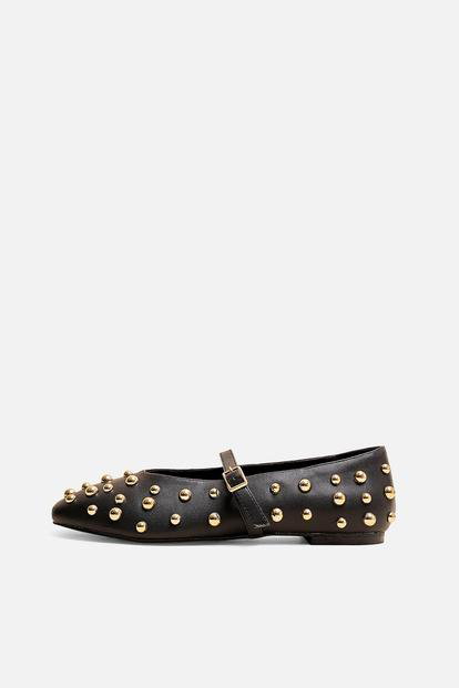 Black Elsie Black Studded Ballerina Flats