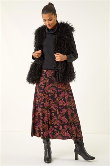 Paisley Print Midi Stretch Skirt 17030072