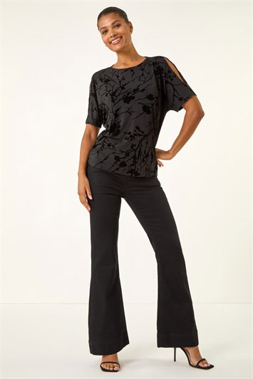 Floral Flocked Stretch Top 19467308