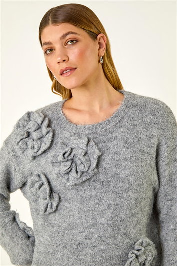 Grey Chunky Floral Knit Jumper
