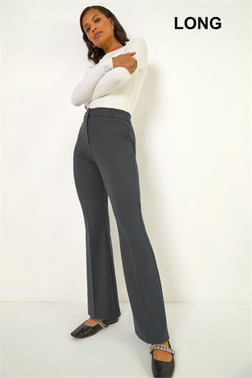 Grey Long Bootcut Stretch Trousers