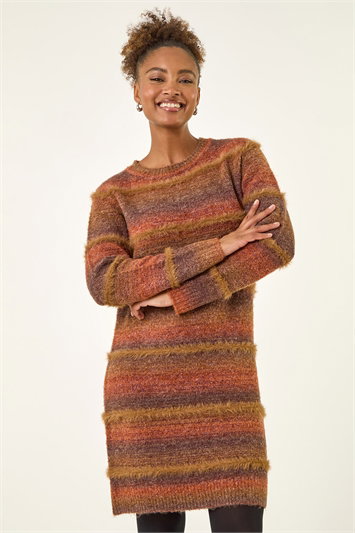 Brown Stripe Knit Jumper Dress