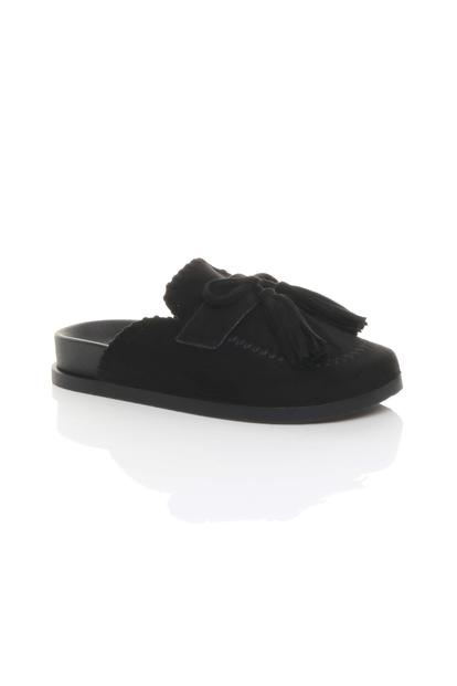 Black Flat Tassel Moccasin Mules Sandals Sliders