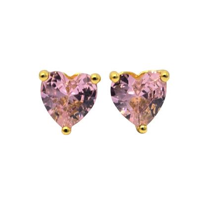 Metallic Pink Tourmaline Heart October Birthstone Stud Earrings