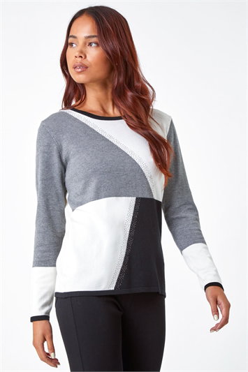 Petite Colour Block Embellished Jumper 16084008