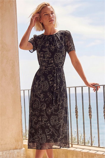 Floral Print Pleated Midi Dress 14924708