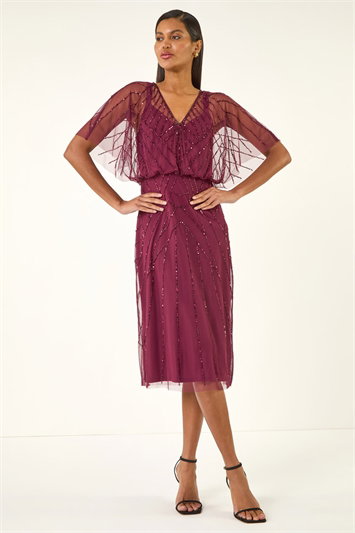 Embellished V-Neck Midi Dress 14795295