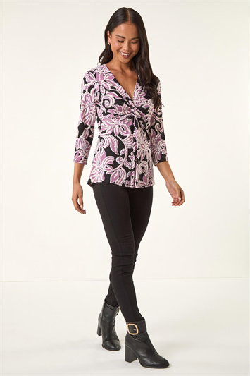 Petite Abstract Print Knot Front Top 19460508