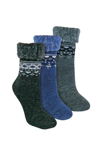 Pink Ladies 3 Pack Turnover Top Wool Bed Socks For Winter - Fluffy Nordic Design