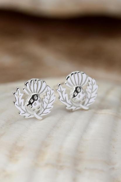 Metallic Sterling Silver Scottish Thistle Studs