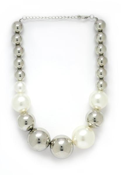 Metallic Silver-Coloured Beaded Necklace