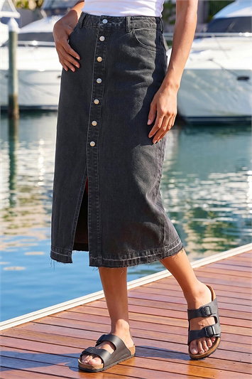 Grey Dusk Denim Button Skirt