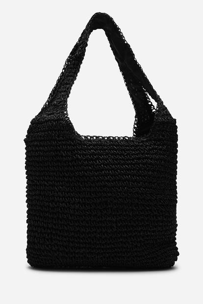 Black 'Islet' Slouchy Raffia Shoulder Bag