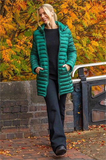 Longline Quilted Hooded Puffer Coat 12010034