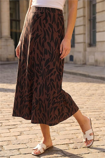 Brown Swirl Animal Print Skirt