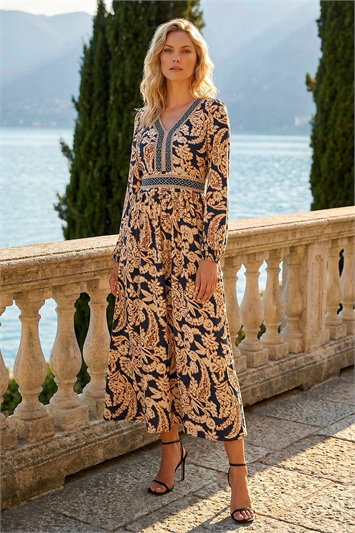 Floral Border Print Midi Dress 14754289