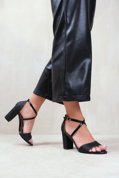 Black 'Ruth' Wide Fit High Block Heel Sandals