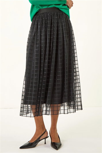 Black Geometric Mesh Overlay Skirt