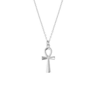 Metallic Sterling Silver Egyptian Ankh Necklace