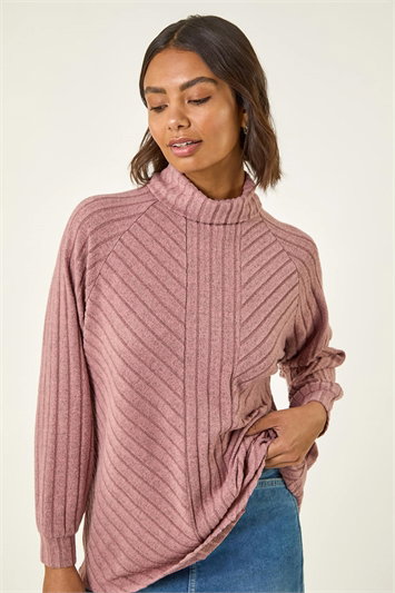 Pink Textured Stripe Cowl Neck Top