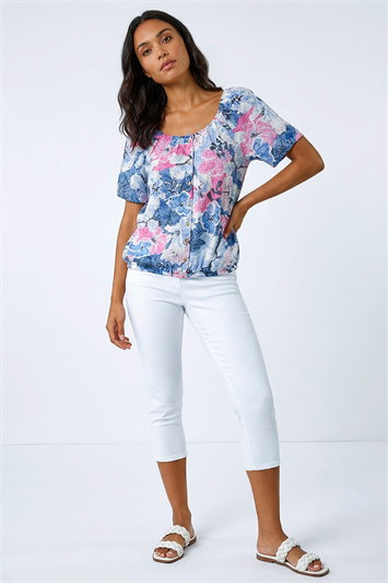 Pink Floral Burnout Buttoned Top