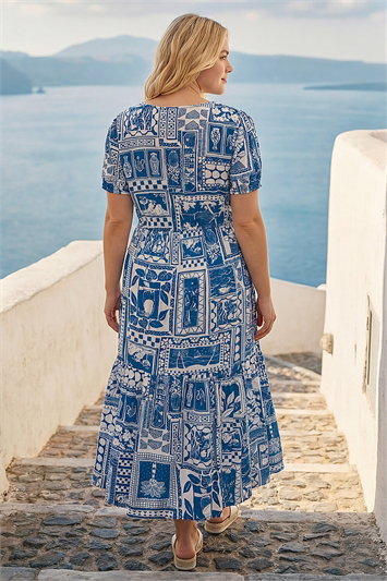 Curve Postcard Print Midi Dress 14875509