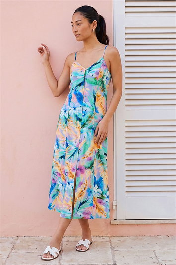 Blue Petite Strappy Button Through Dress