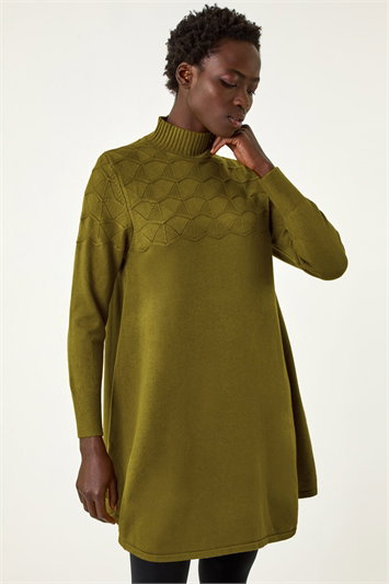 Yoke Stitch High Neck Knit Dress 14712563