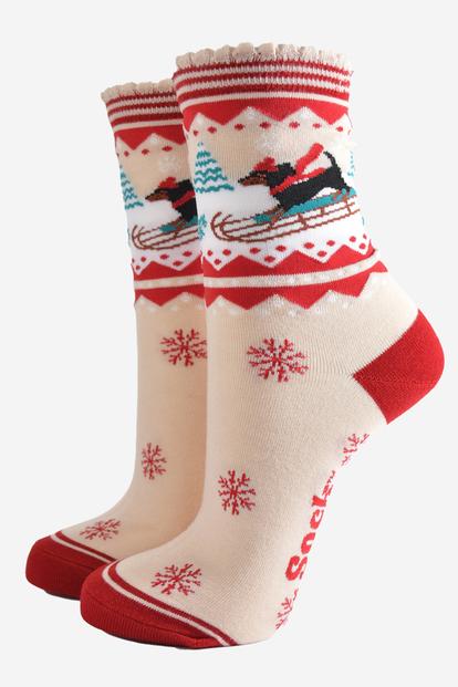Red Sledging Sausage Dogs Bamboo Socks