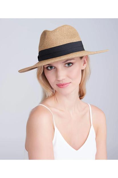 Brown Tobago - Straw Fedora Hat With Ribbon Trim - Rosewood