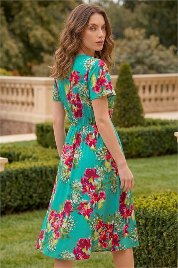 Petite Floral V-Neck Midi Dress 14880334