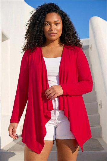 Red Curve Waterfall Longline Cardigan