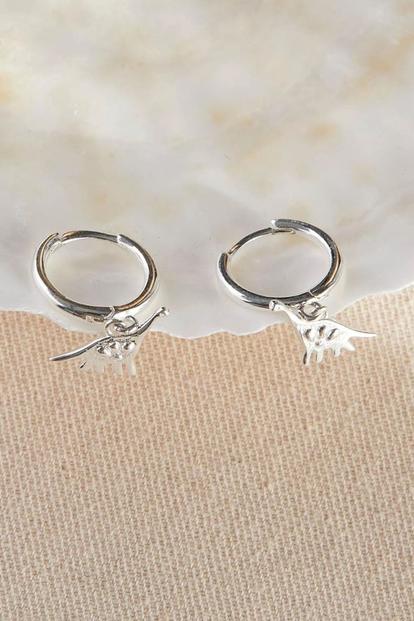 Metallic Sterling Silver Brontosaurus Hoops