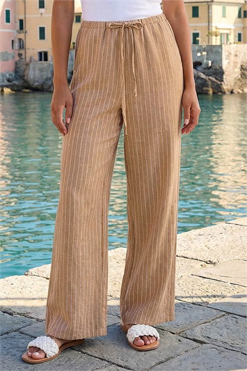 White Stripe Tie Waist Pocket Trouser