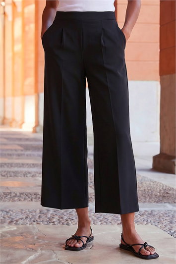 Elastic Waist Wide Leg Cropped Culottes 18036408
