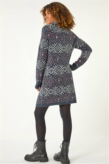 Aztec Roll Neck Knitted Dress 14574425