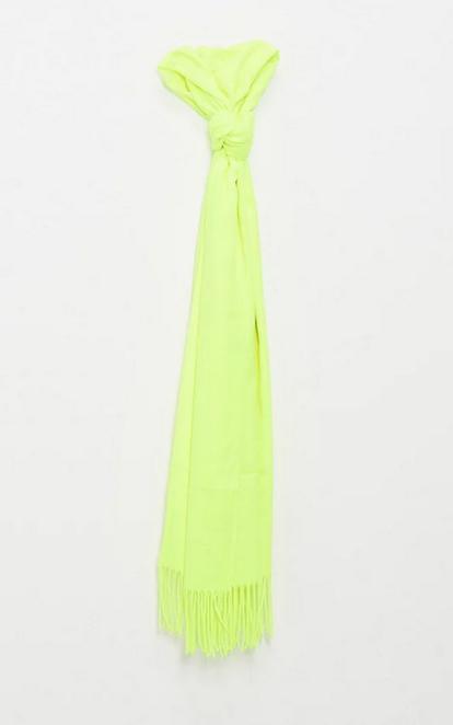 Yellow Woven Scarf With Tassles In Neon Yellow