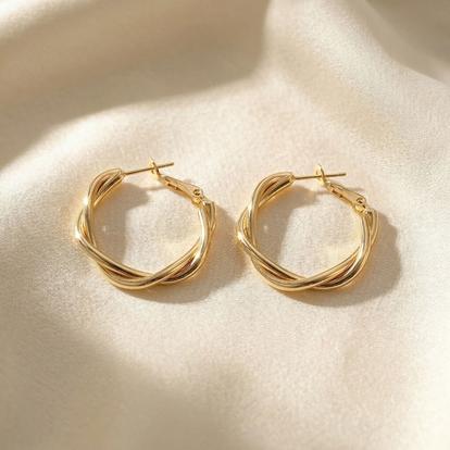 Metallic 18Ct Gold Plated Twisted Hoop Earrings