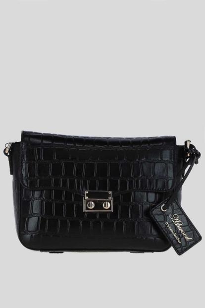 Black 'Elegance' Croc Embossed Leather Cross Body Bag