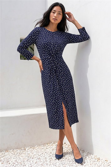 Petite Polka Dot Front Knot Dress 14828860