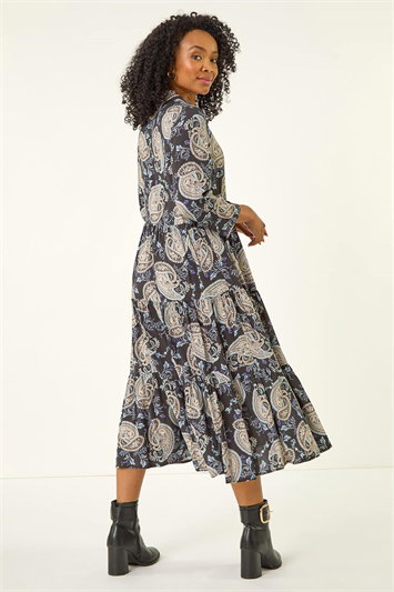 Petite Paisley Print Tiered Midi Dress 14749108