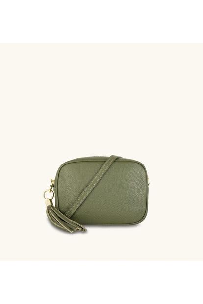Green The Tassel Olive Leather Crossbody Bag