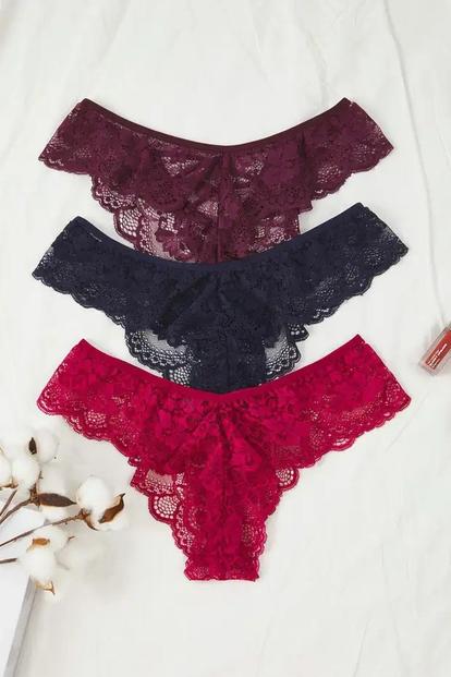 3 Pack Lace Cross Strap Back Brazilian Briefs M000053035