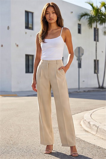 White Pleat Front Wide Leg Trouser