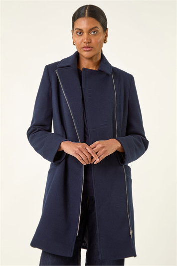 Blue Longline Biker Coat