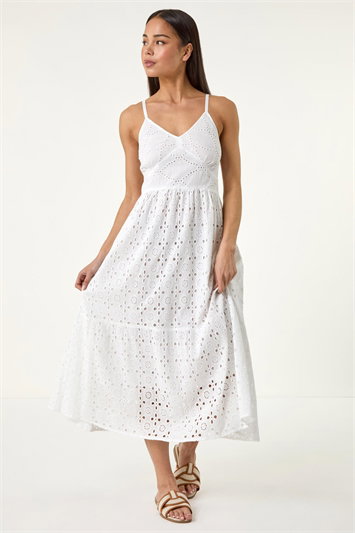 Petite Broderie Strappy Maxi Dress 14697494